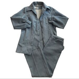 VINTAGE 60s-70s Queen Casuals Polyester 3 Piece Pant Suit Blue